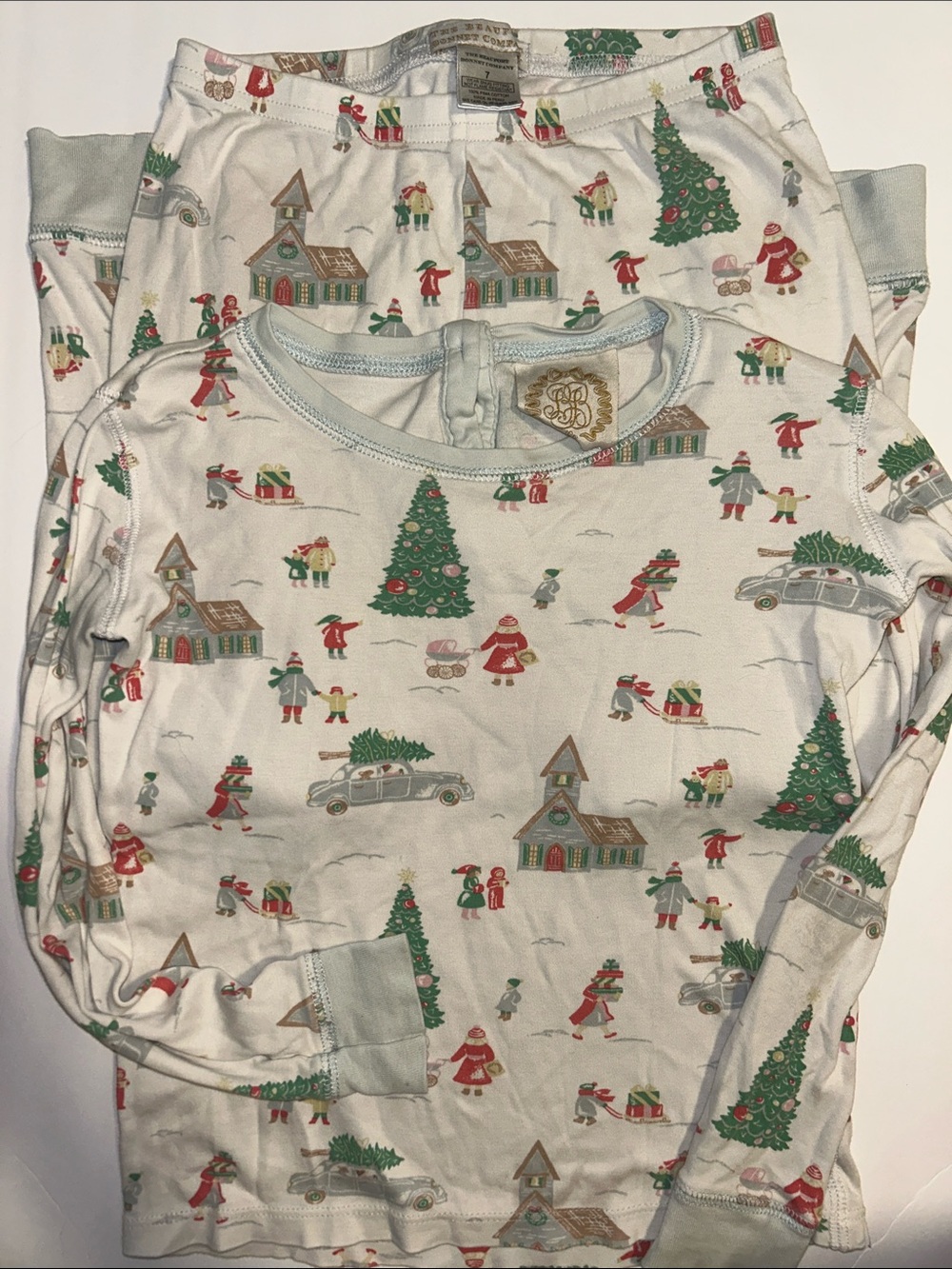 Kids Holiday Tree & Village Long Sleeve Pajama Set - White